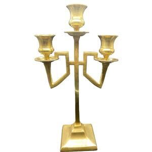 Art Deco‎ Brass Candelabra Pair Vintage Mid Century Hollywood Glam
